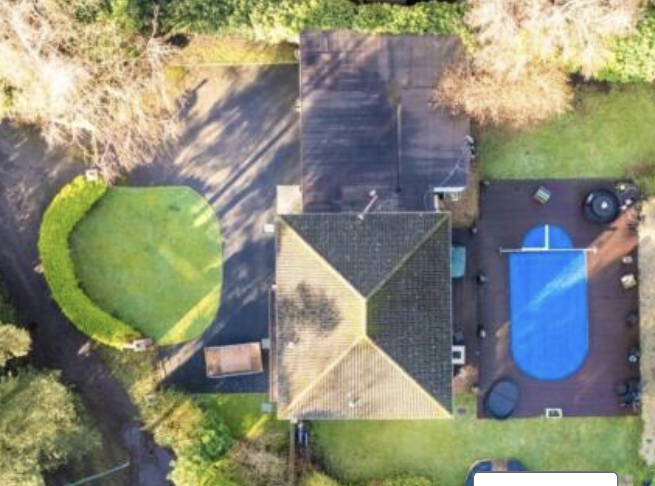 Aerial view of Forest View showing the pool and grounds